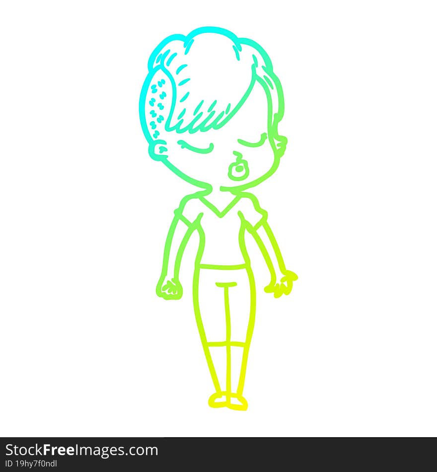 cold gradient line drawing cartoon pretty hipster girl