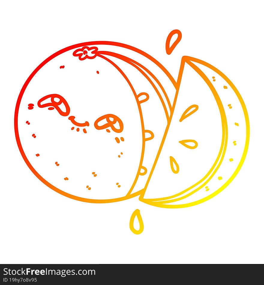 warm gradient line drawing of a cartoon orange