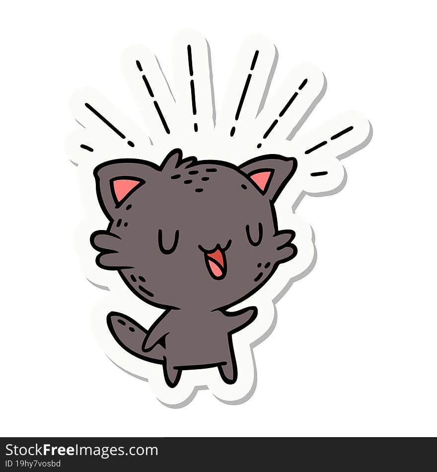 Sticker Of Tattoo Style Happy Cat