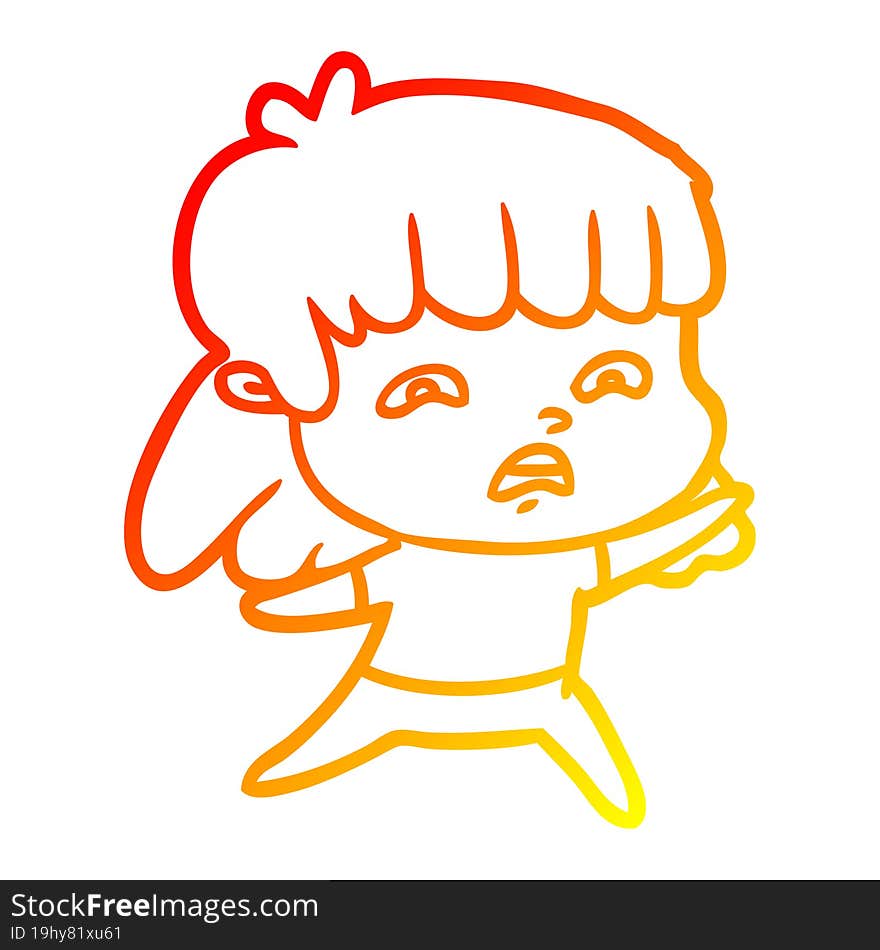 warm gradient line drawing cartoon worried woman