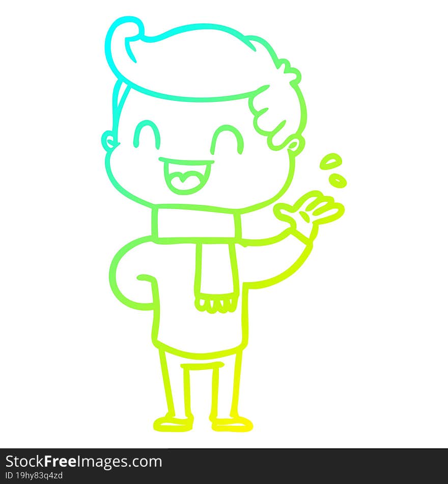 cold gradient line drawing of a cartoon happy man