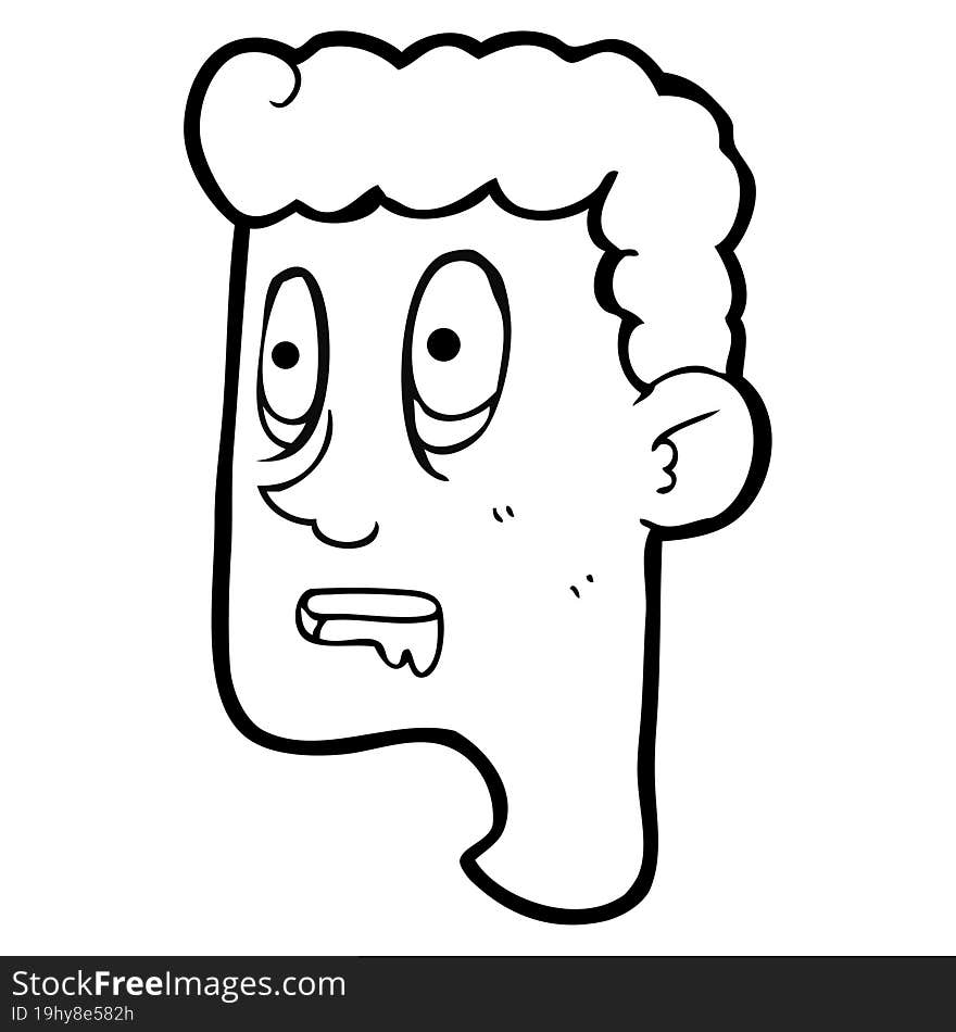 freehand drawn black and white cartoon staring man drooling