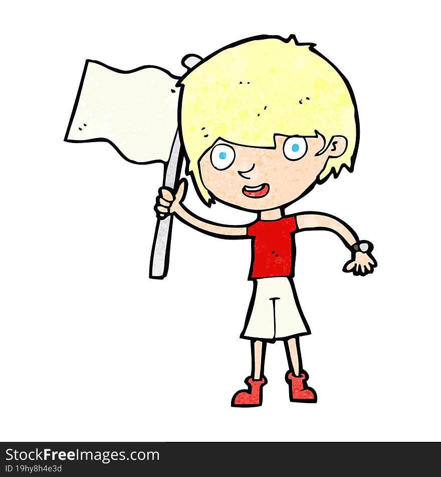 cartoon boy with flag