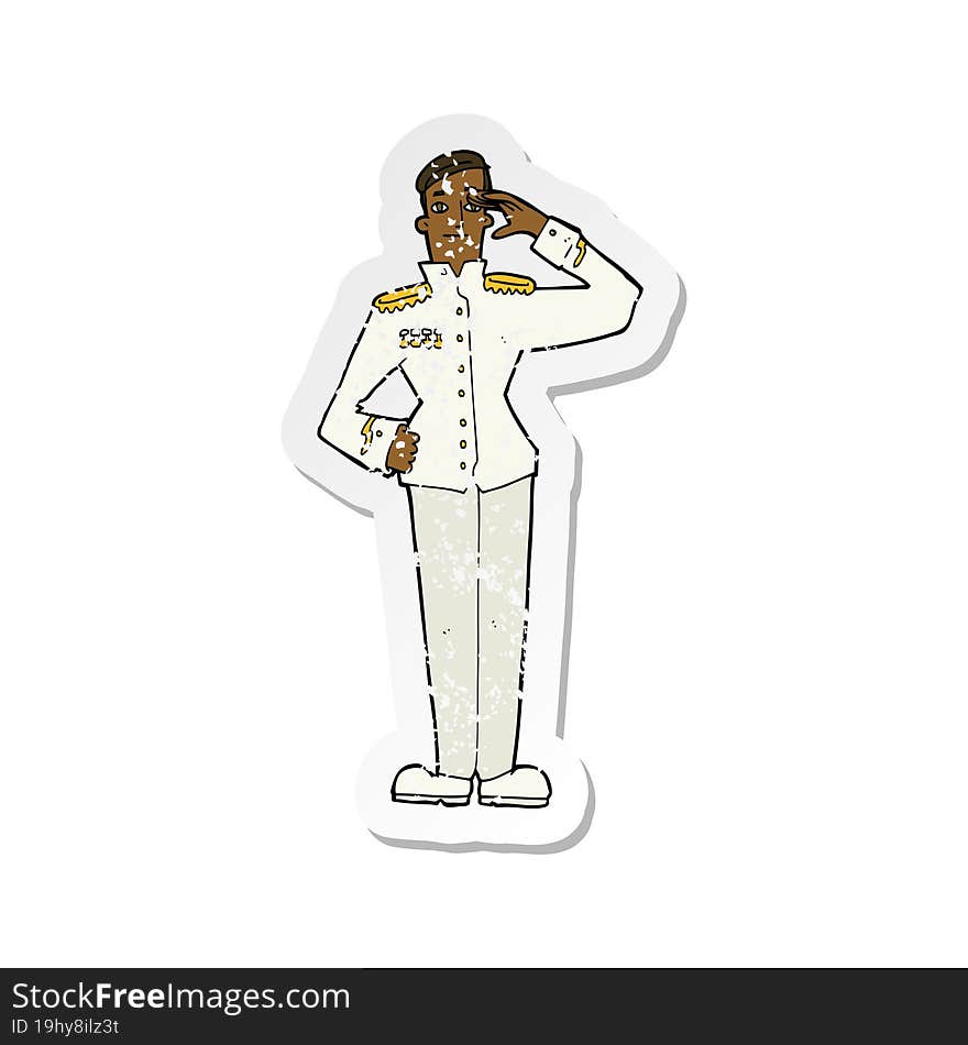 retro distressed sticker of a cartoon military man in dress uniform