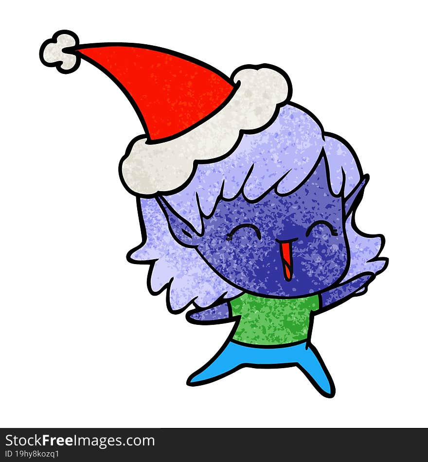 textured cartoon of a elf girl wearing santa hat