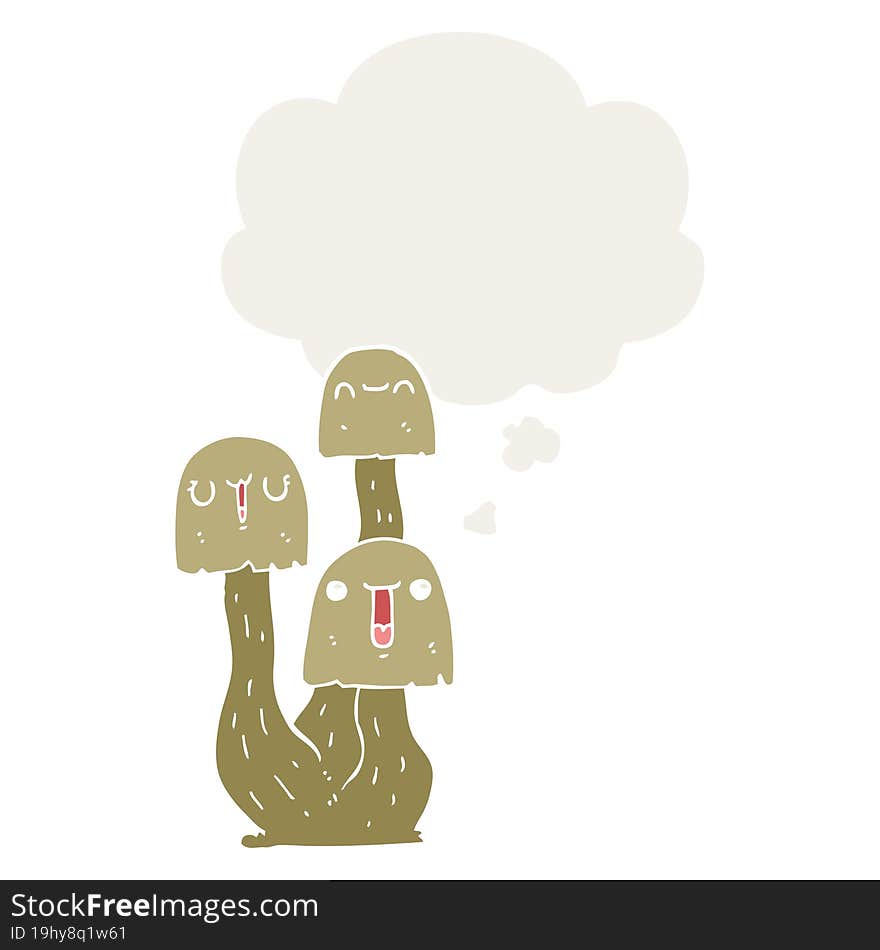 cartoon mushroom and thought bubble in retro style