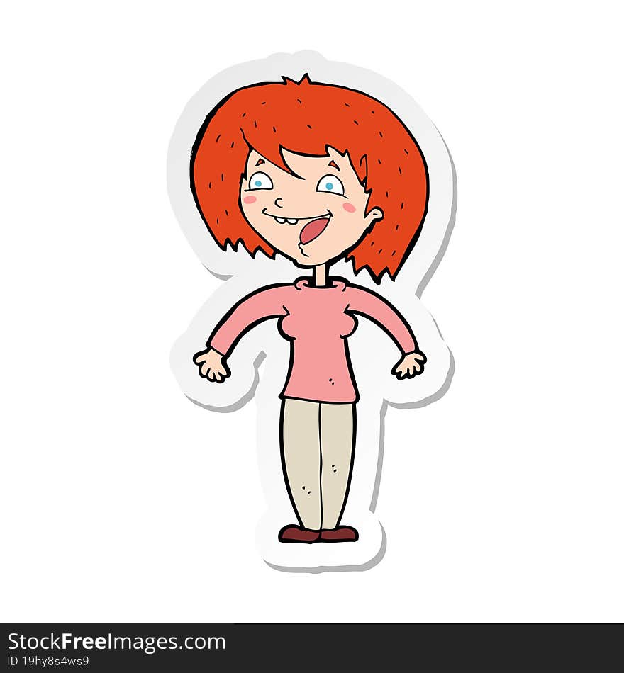 sticker of a cartoon excited woman