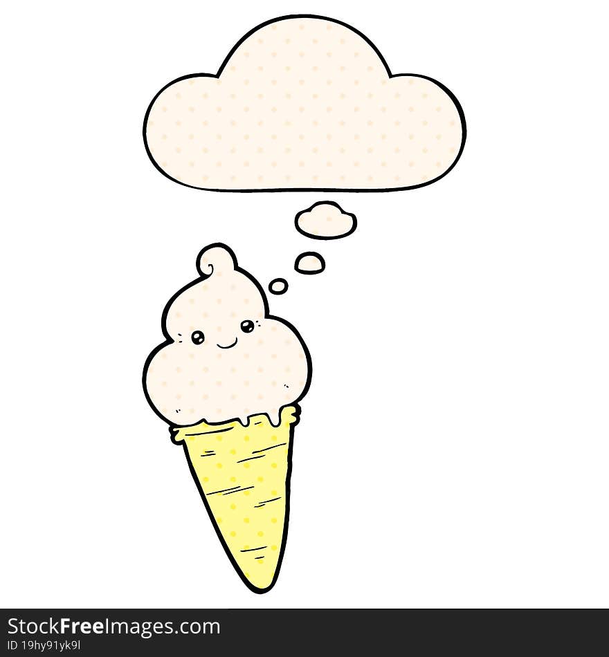 Cartoon Ice Cream And Thought Bubble In Comic Book Style