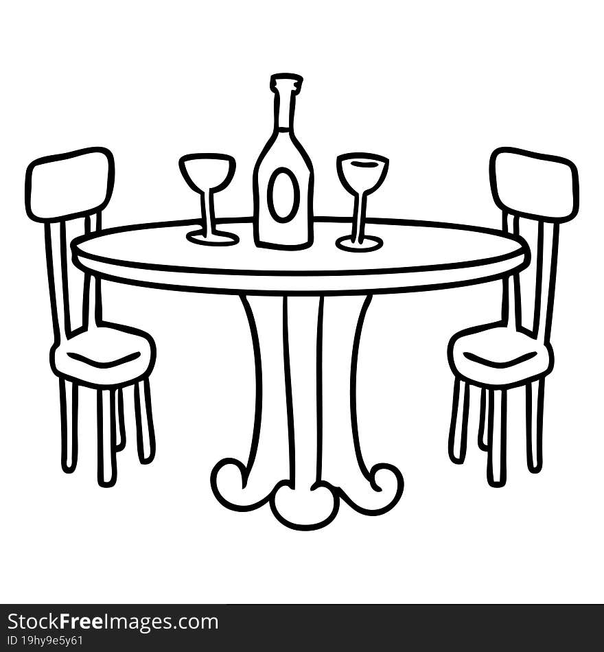 line drawing doodle dinner table and drinks