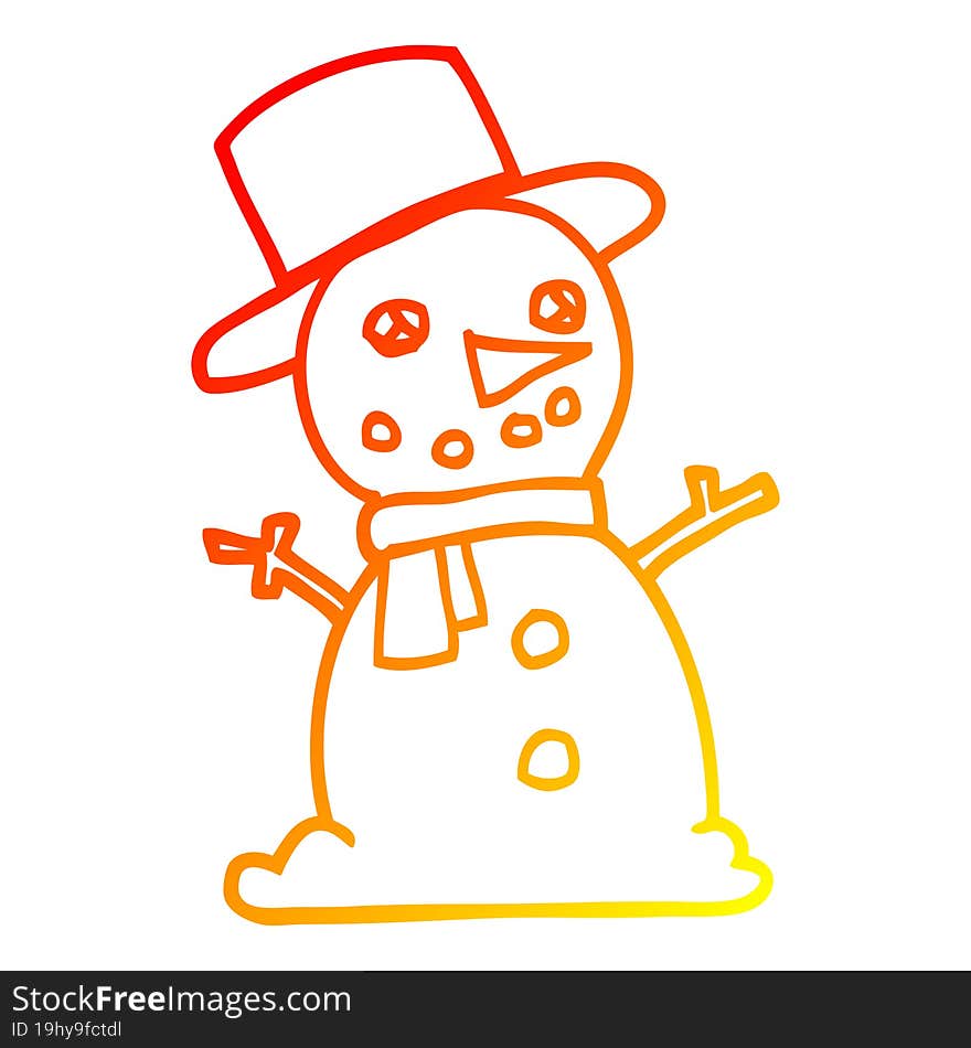 warm gradient line drawing of a cartoon traditional snowman