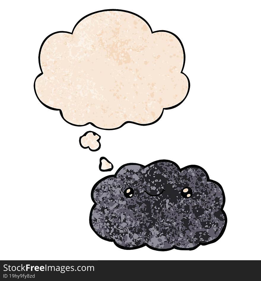 Cartoon Cloud And Thought Bubble In Grunge Texture Pattern Style