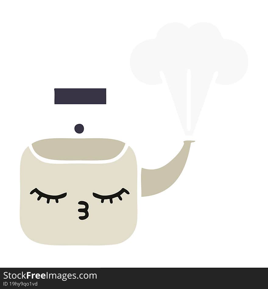 flat color retro cartoon steaming kettle