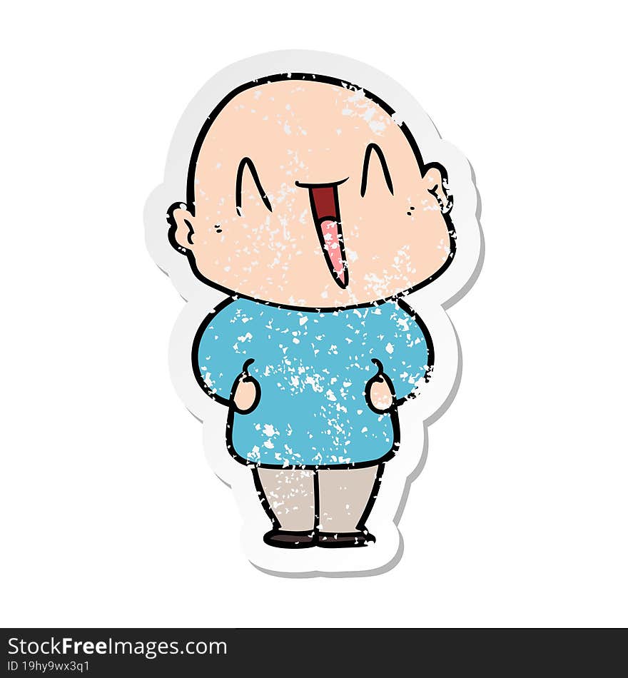 Distressed Sticker Of A Happy Cartoon Bald Man