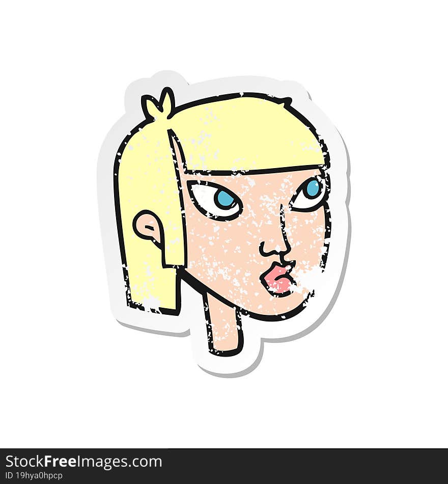 Retro Distressed Sticker Of A Cartoon Female Face