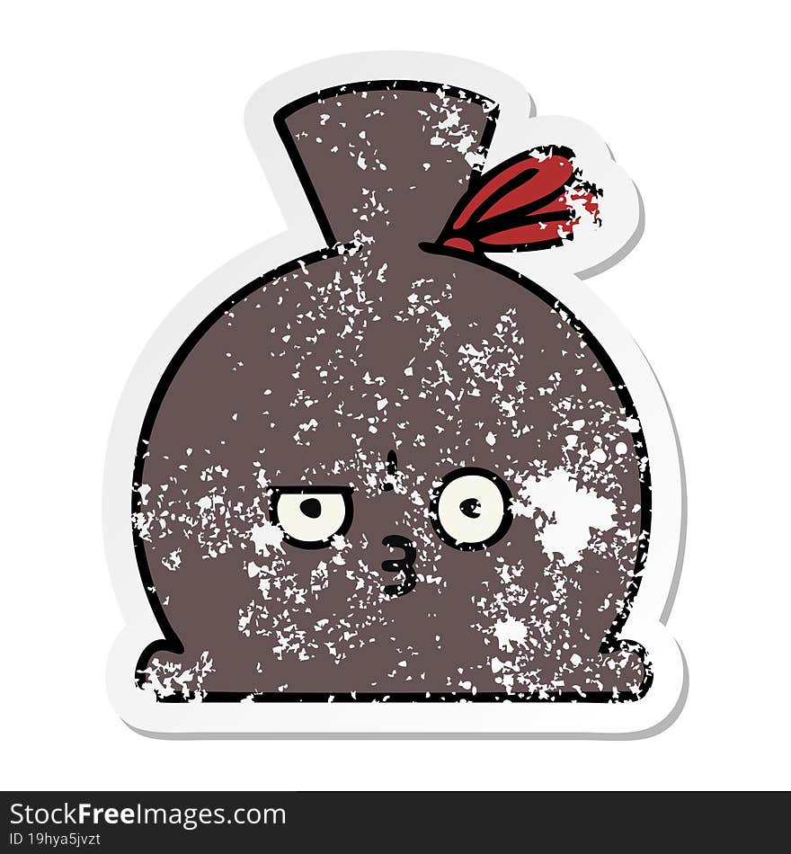 distressed sticker of a cute cartoon sack