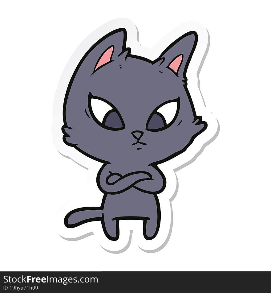 sticker of a confused cartoon cat