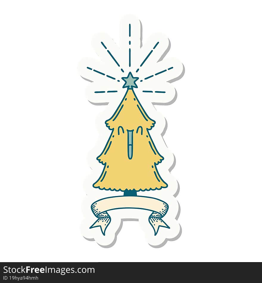 Sticker Of Tattoo Style Christmas Tree With Star