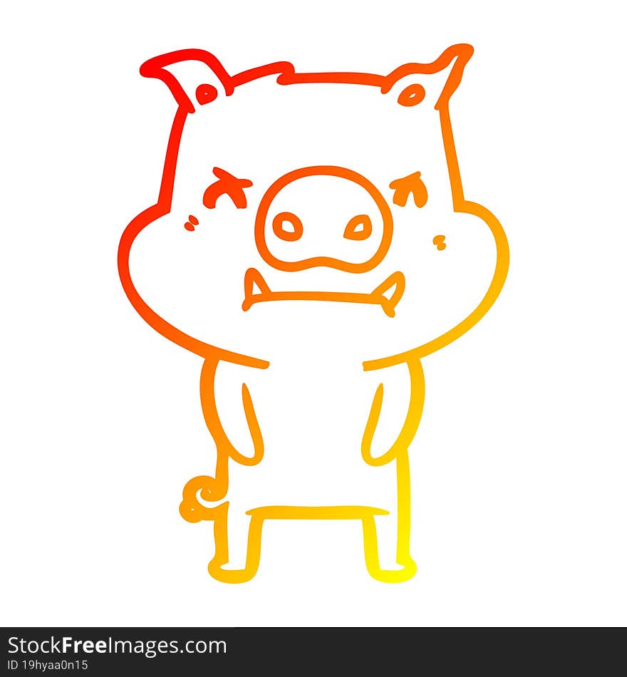 Warm Gradient Line Drawing Angry Cartoon Pig