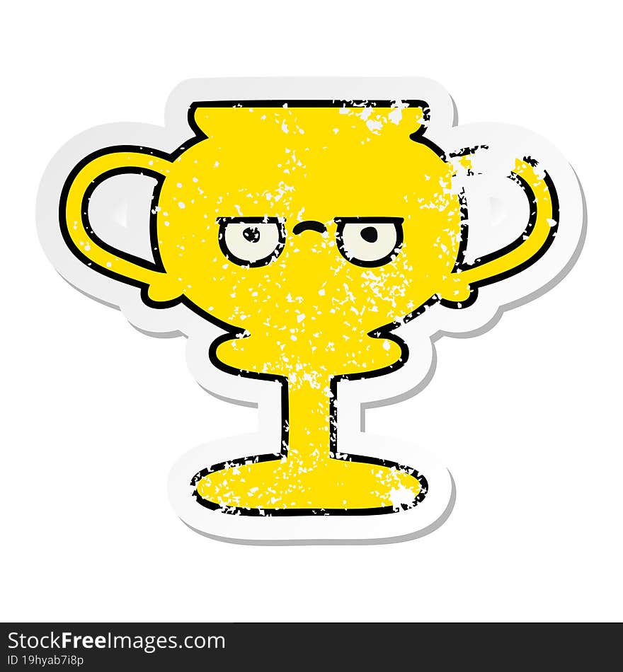 distressed sticker of a cute cartoon trophy