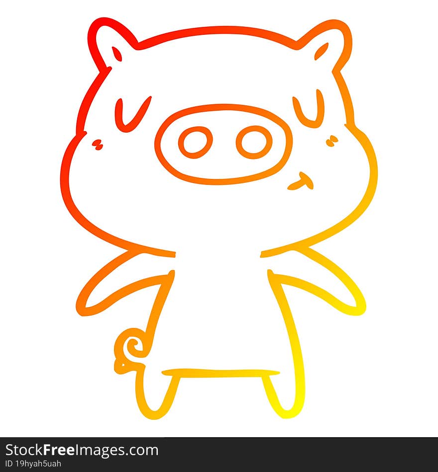 warm gradient line drawing of a cartoon content pig