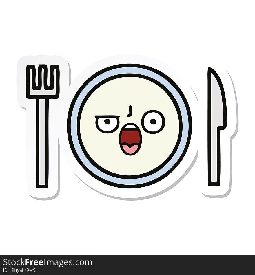 sticker of a cute cartoon dinner plate