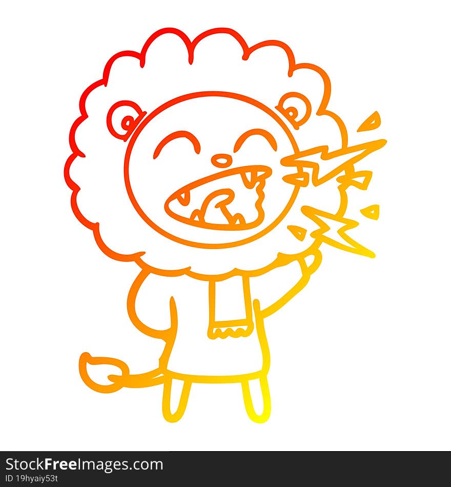 Warm Gradient Line Drawing Cartoon Roaring Lion