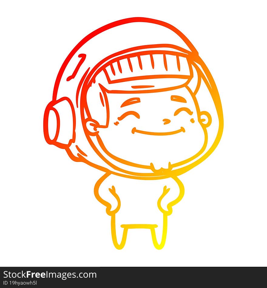 warm gradient line drawing of a happy cartoon astronaut