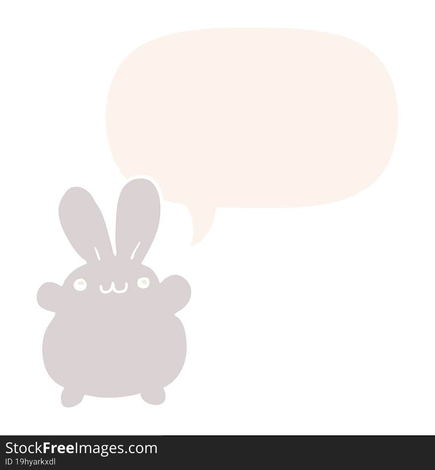 cartoon rabbit with speech bubble in retro style