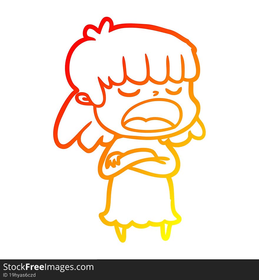 warm gradient line drawing cartoon woman talking loudly