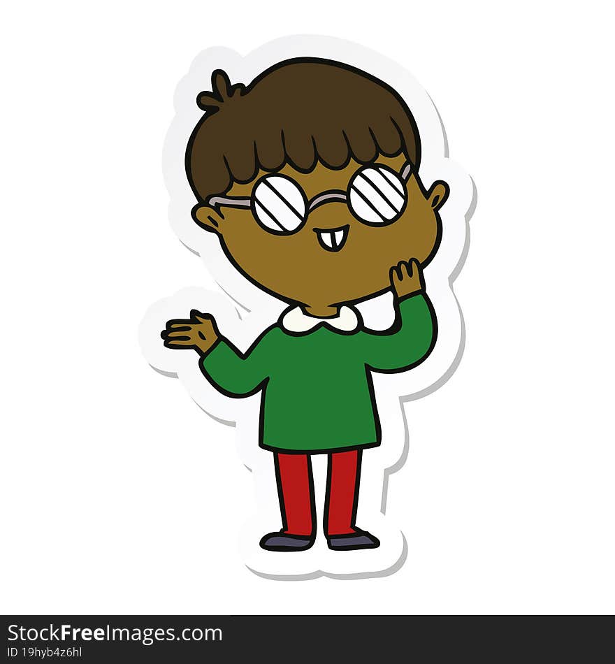 Sticker Of A Cartoon Boy Wearing Spectacles