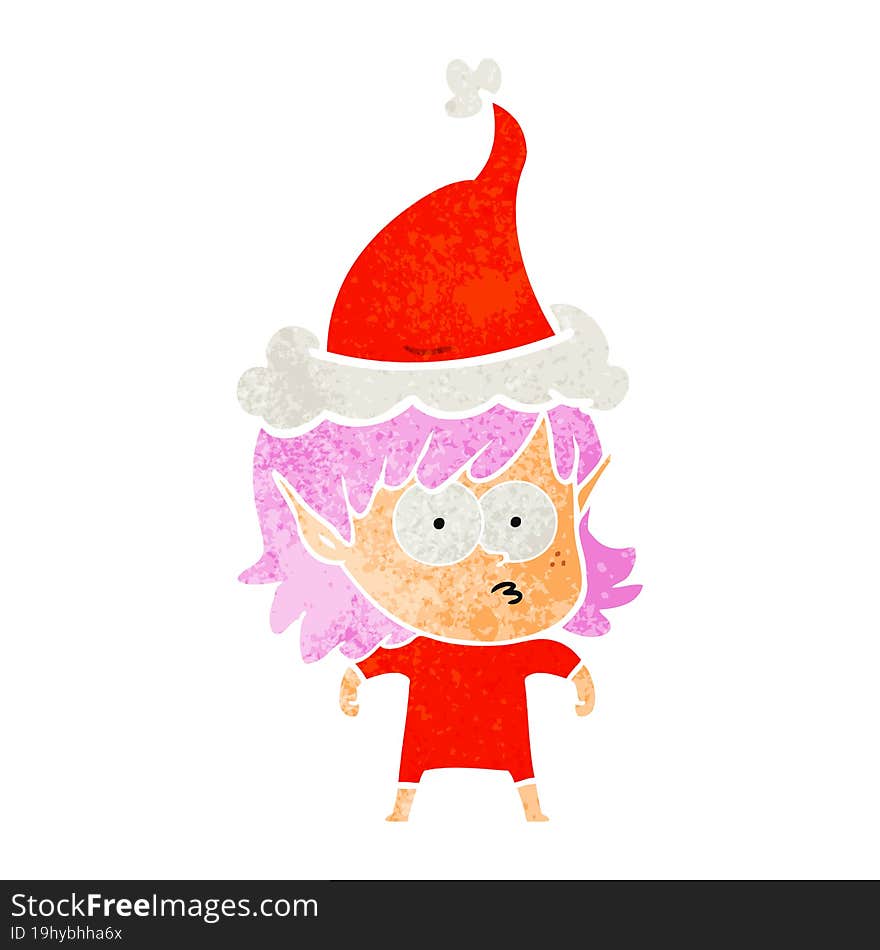 retro cartoon of a elf girl staring wearing santa hat