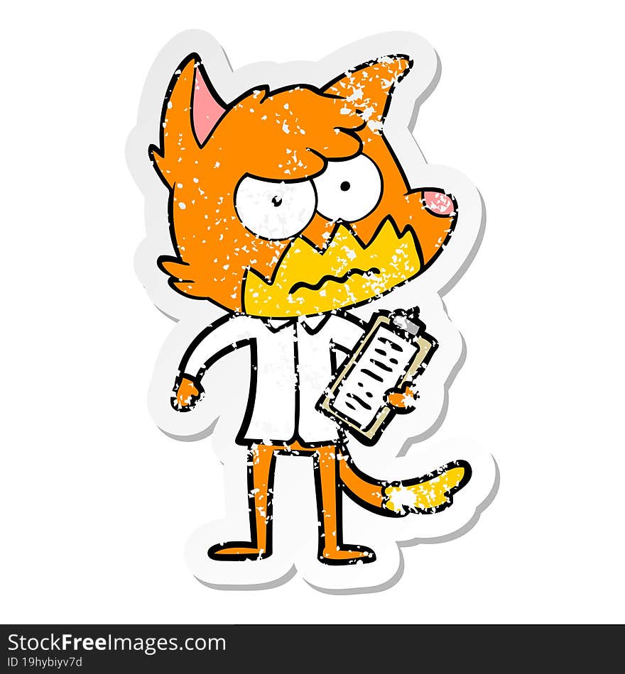 distressed sticker of a cartoon annoyed fox