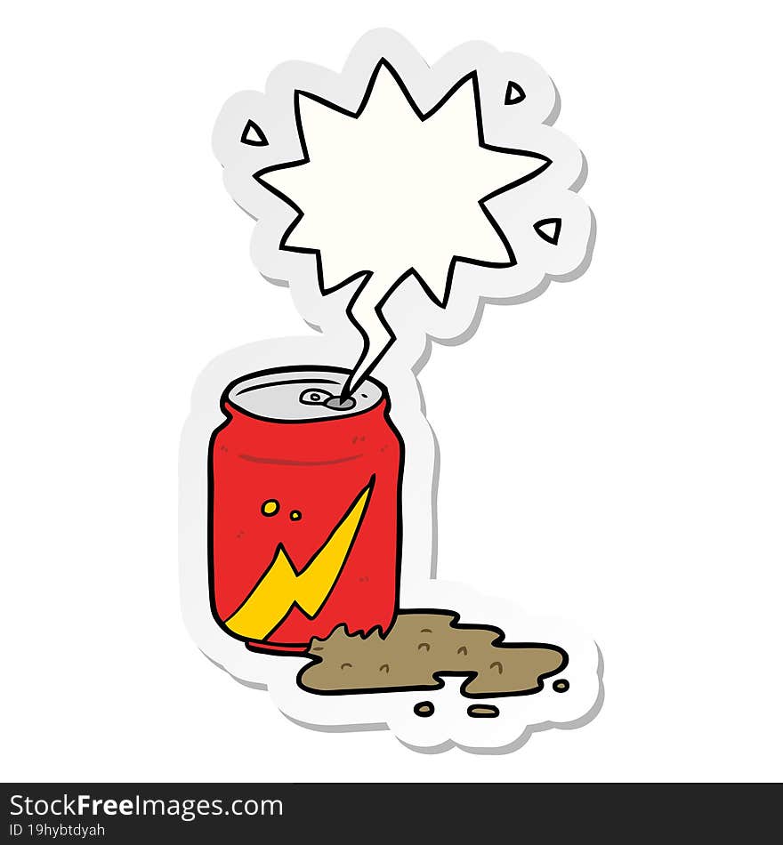 cartoon can of soda with speech bubble sticker