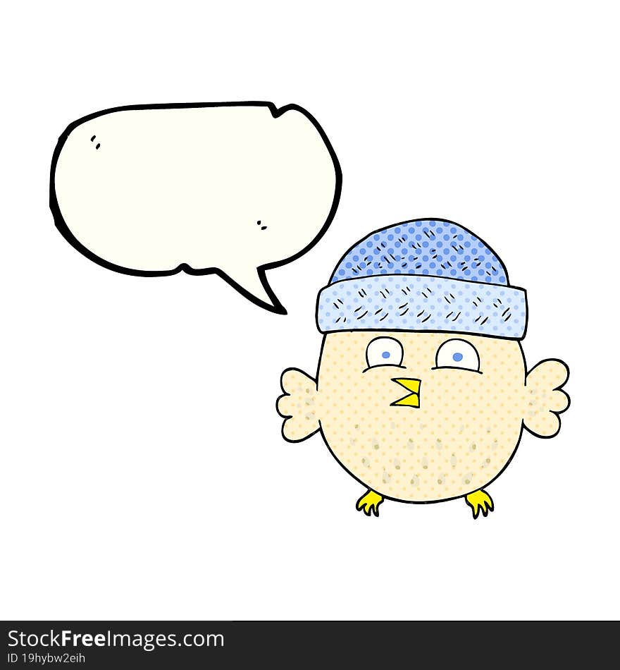 Comic Book Speech Bubble Cartoon Owl Wearing Hat