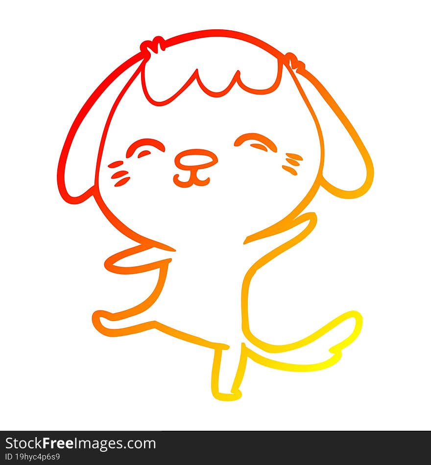 warm gradient line drawing of a happy cartoon dancing dog