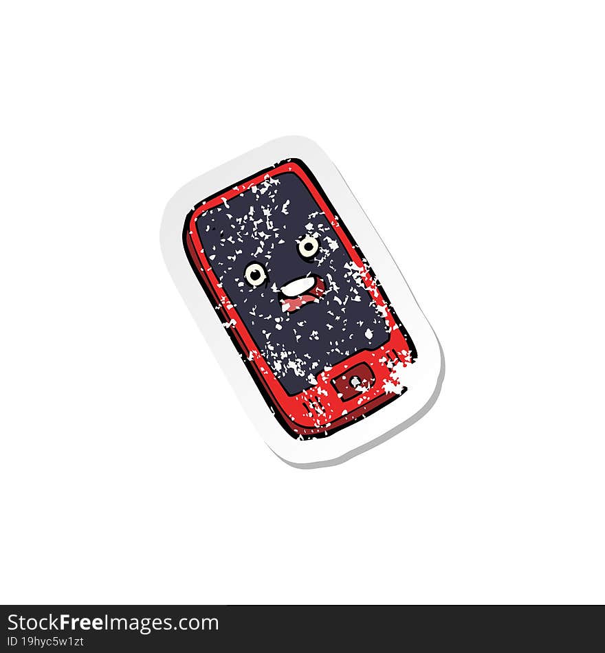 retro distressed sticker of a cartoon mobile phone