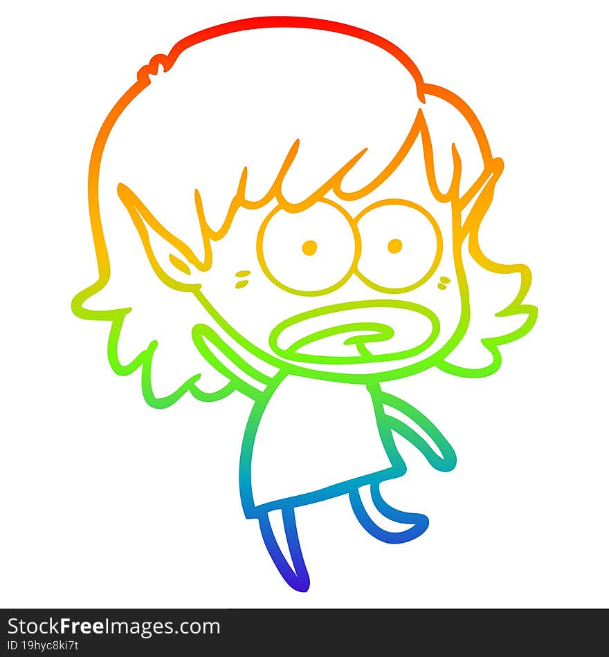 rainbow gradient line drawing cartoon shocked elf girl