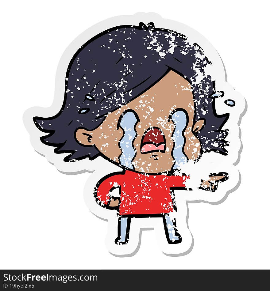 Distressed Sticker Of A Cartoon Woman Crying