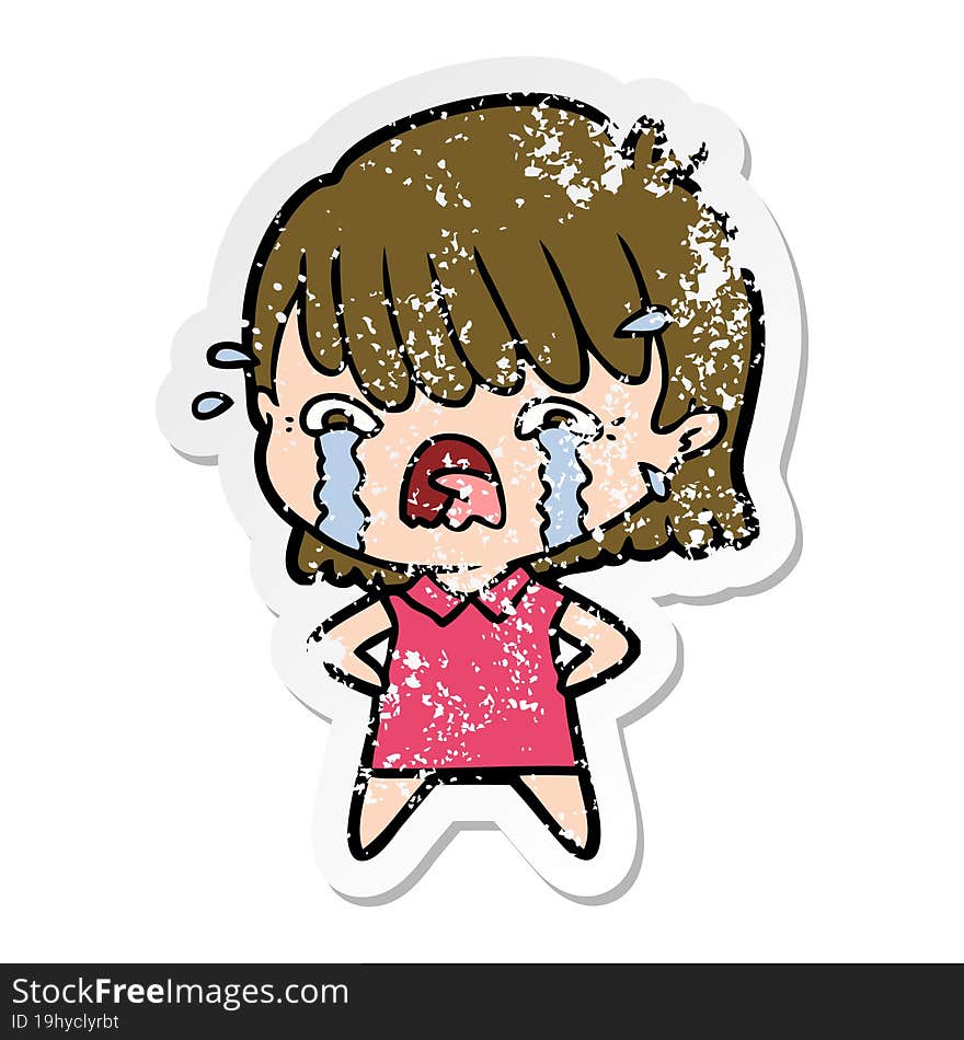 Distressed Sticker Of A Cartoon Girl Crying