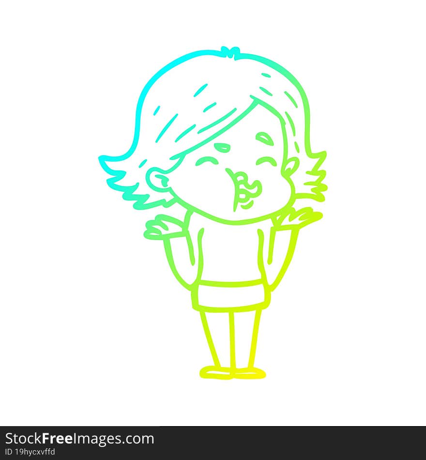 cold gradient line drawing of a cartoon girl pulling face