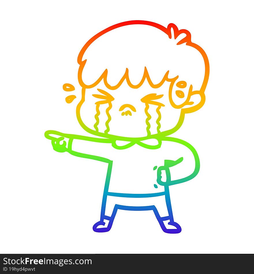 rainbow gradient line drawing of a crying boy cartoon