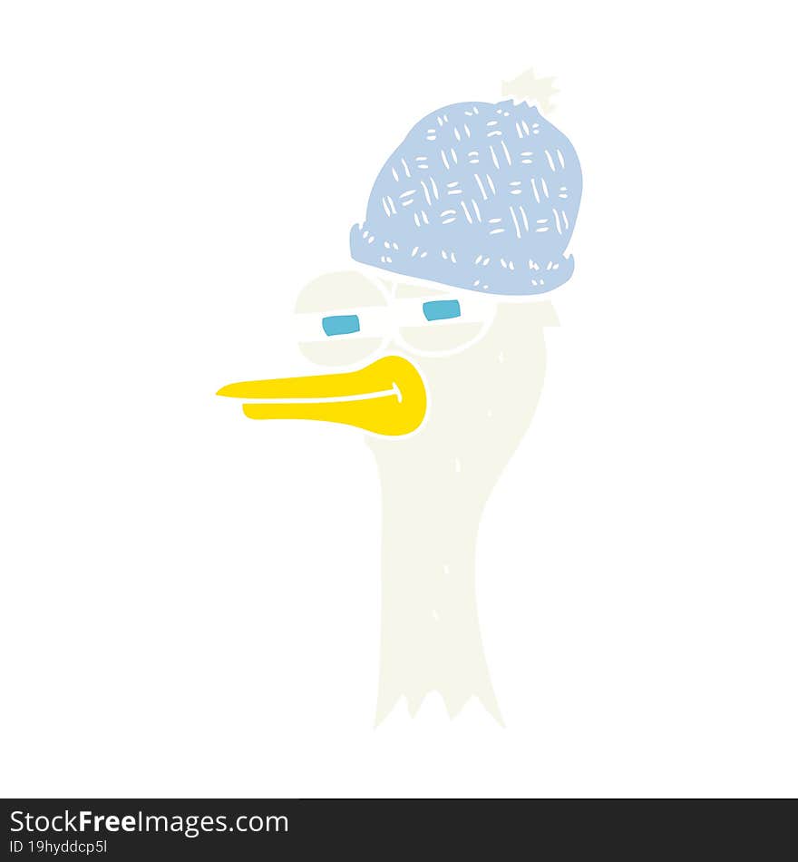 flat color illustration of bird wearing hat. flat color illustration of bird wearing hat