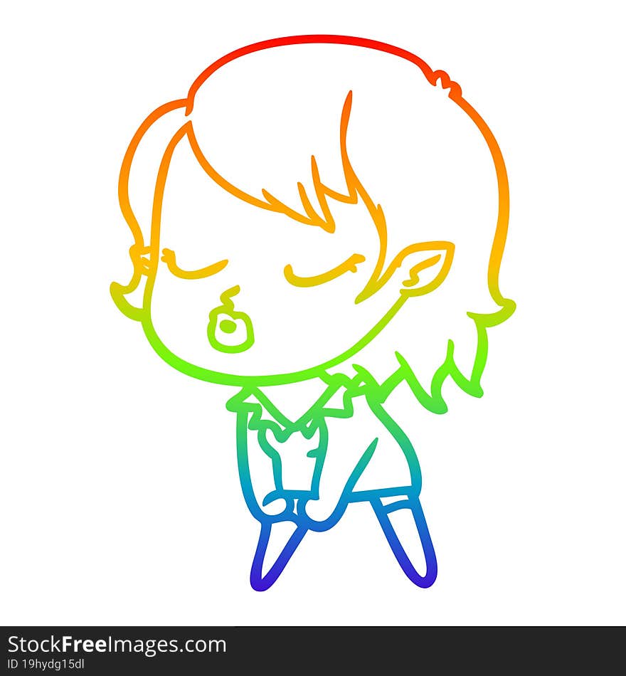 rainbow gradient line drawing cute cartoon vampire girl