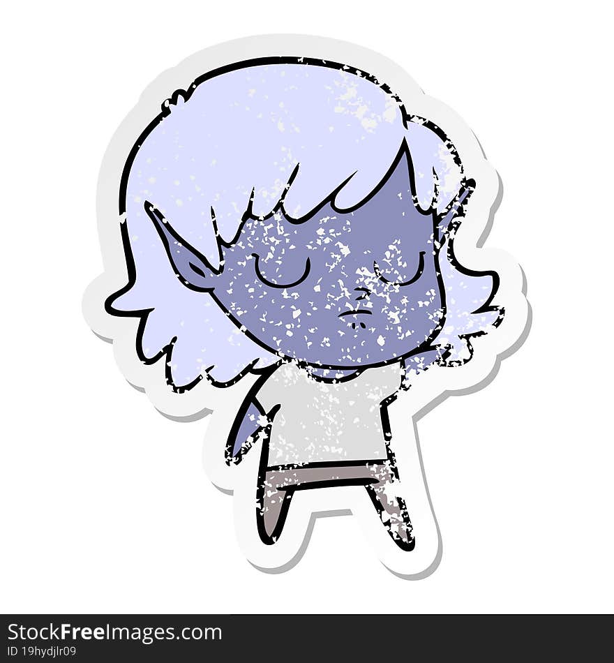 Distressed Sticker Of A Cartoon Elf Girl