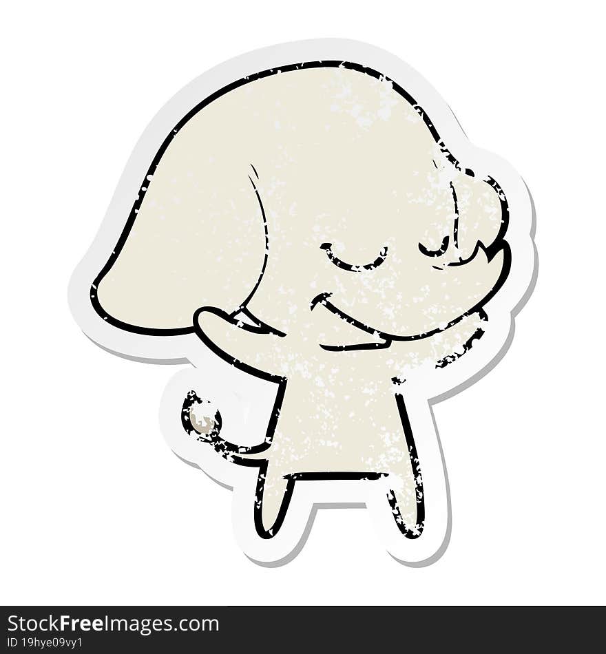 distressed sticker of a cartoon smiling elephant