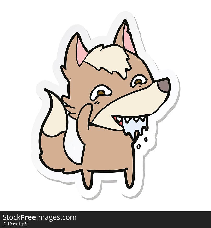 sticker of a cartoon hungry wolf