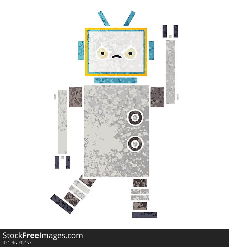 retro illustration style cartoon robot