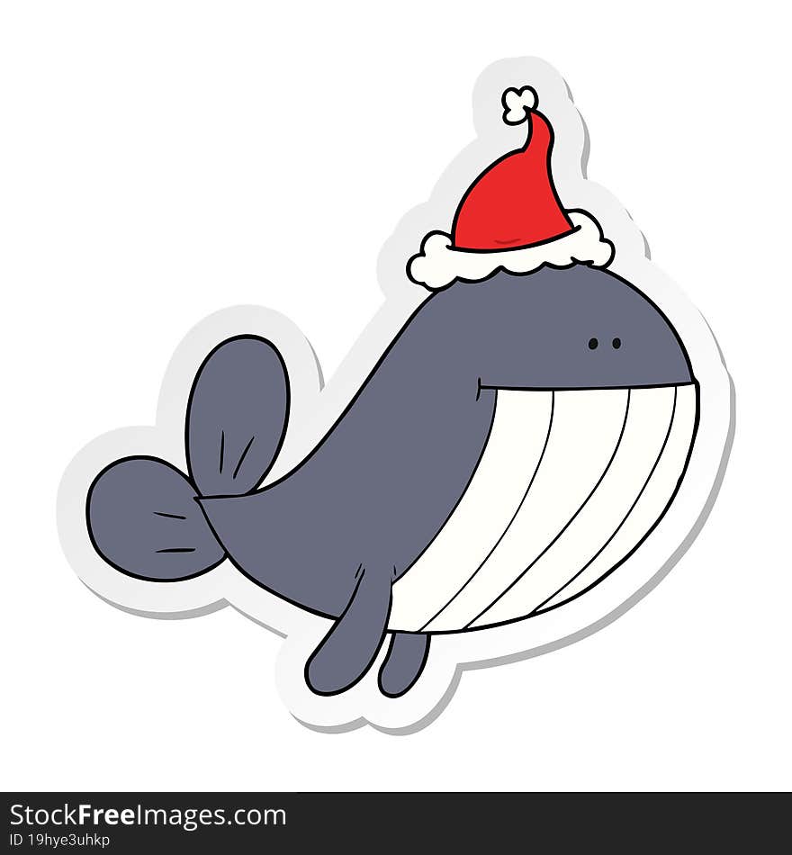 Sticker Cartoon Of A Whale Wearing Santa Hat