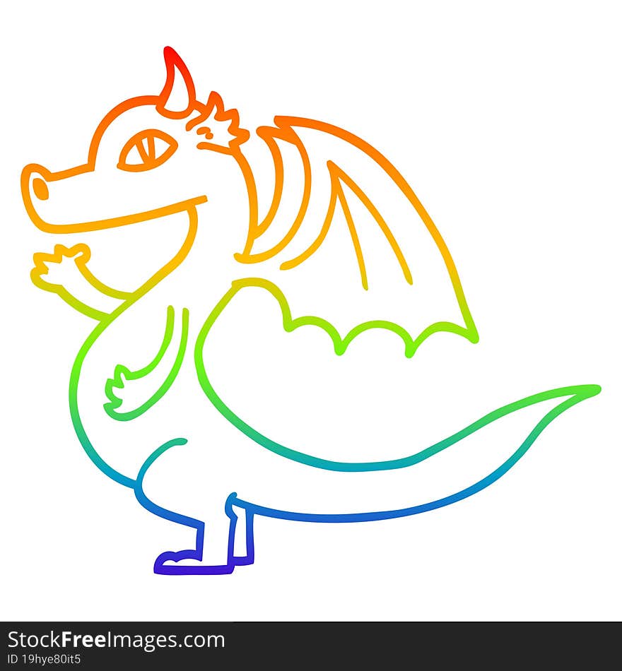 rainbow gradient line drawing of a cute cartoon dragon