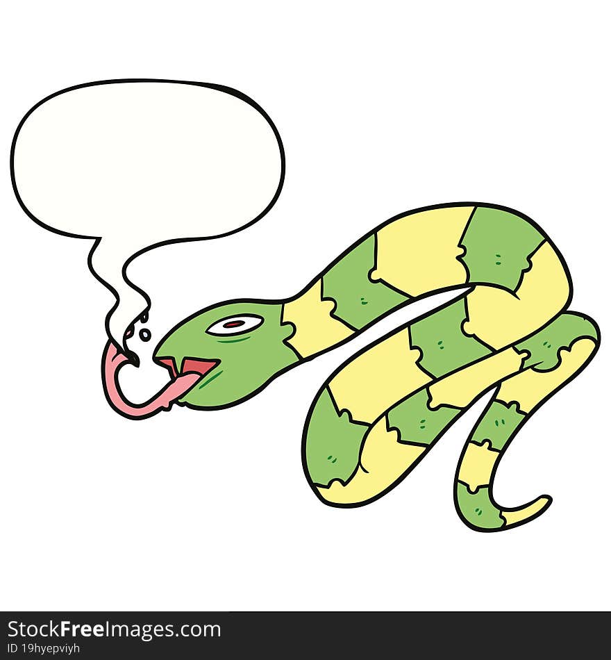 Cartoon Hissing Snake And Speech Bubble